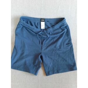 BOSS Men XXL Knit Drawstring Waistband Stretch Navy Blue Cotton Flat Front Short